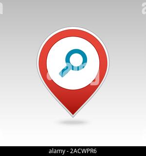 Search pin map icon. Vector magnifier or loupe map pointer. Magnifying glass map markers. Destination vector icon. GPS location symbol Stock Vector