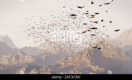 giant group of flying bats, mega bats in the sky Stock Photo