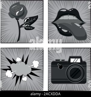 poster pop art style with set icons Stock Vector