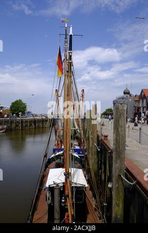 Neuharlingersiel with harbour, beach and historic town centre, East Frisia, Lower Saxony, Germany Stock Photo