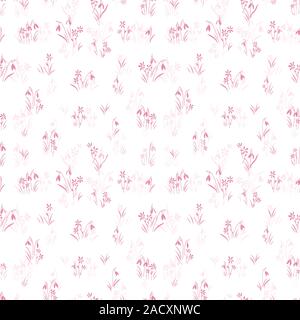 Cute hand drawn spring flower field, early blooming floral background, great for textiles, banners, wallpaper, wrapping, vector surface design Stock Vector