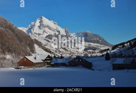 Winter scene in the Toggenburg valley, view from Alt St Johann Stock Photo