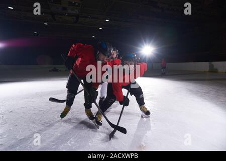 happy children gropu  hockey team sport players Stock Photo