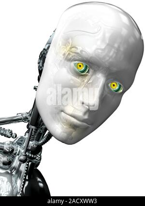 Robot head. Artwork of a robot with a humanoid face. Robots that resemble humans are sometimes called androids. Stock Photo