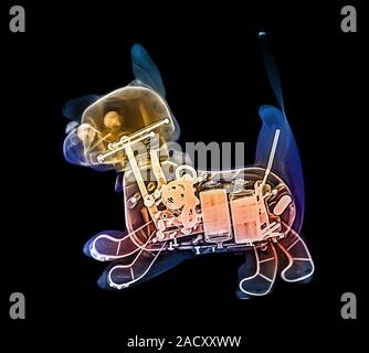 Toy robot dog, coloured X-ray. Stock Photo