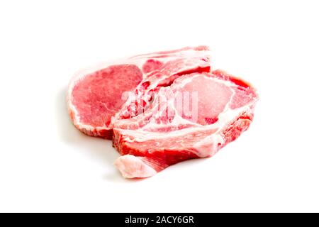 Pieces of raw beef isolated on white background Stock Photo
