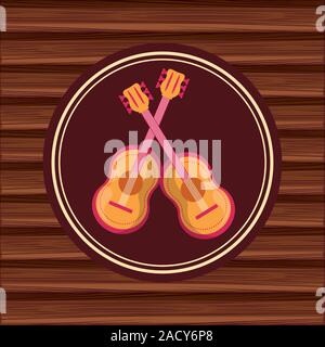guitars musical instruments with wooden background Stock Vector