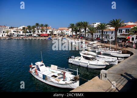 Fishing boats in the harbour at Fornells village, Isle of Menorca, Balearic Isles, Spain Stock Photo