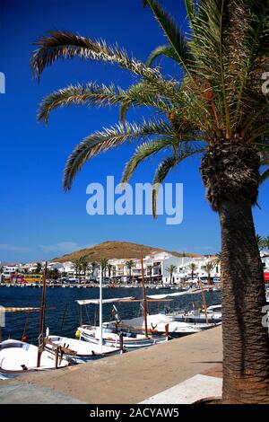 Fishing boats in the harbour at Fornells village, Isle of Menorca, Balearic Isles, Spain Stock Photo