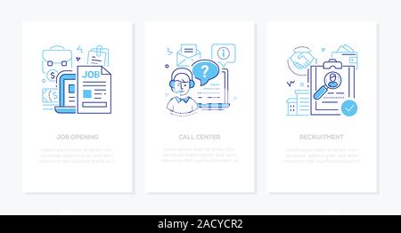 HR management - line design style banners set Stock Vector