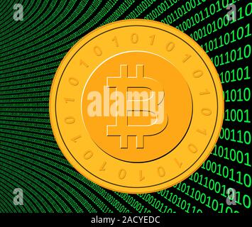 Bitcoin and binary code, conceptual computer artwork. Stock Photo