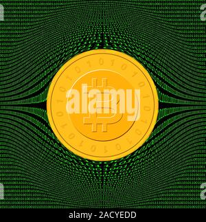 Bitcoin and binary code, conceptual computer artwork. Stock Photo