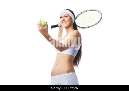 Tennis player  preparing to serve Stock Photo