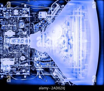 Coloured X-ray of a CRT (cathode ray tube) monitor. Stock Photo
