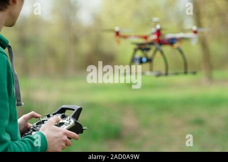 Man controling a drone. Stock Photo