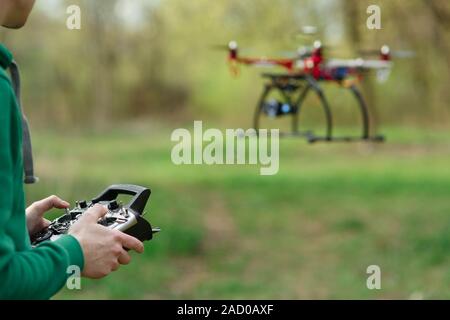 Man controling a drone. Stock Photo