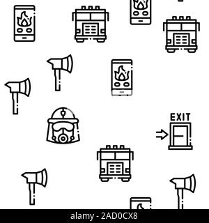 Firefighter Equipment Seamless Pattern Vector Stock Vector
