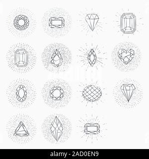 Set of geometric crystals. Geometric shapes. Trendy hipster retro backgrounds and logotypes. Stock Vector
