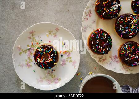 Homemade Mini chocolate Donuts/ Doughnuts Stock Photo