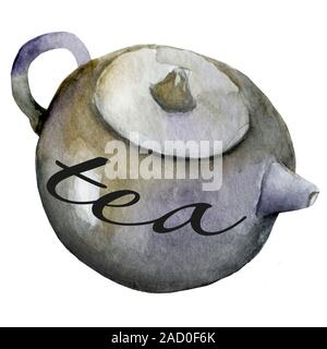 Waterecolor tea pot icon chinese, traditional, cup, japanese, illustration, teapot, drink Stock Photo