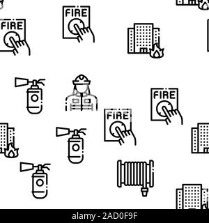 Firefighter Equipment Seamless Pattern Vector Stock Vector