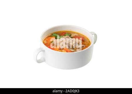 Vietnamese Noodle Soup with rib and Vegetables isolated on white background Stock Photo