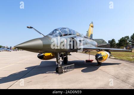 NANCY, FRANCE - JUL 1, 2018: French Air Force Dassault Mirage 2000 fighter jet on the tarmac of Nancy Airbase. Stock Photo