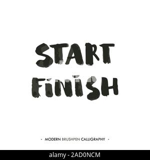 Start and Finish words painted with brush in modern calligraphy style Stock Photo