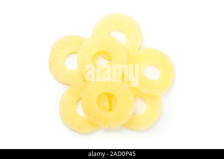 Pineapple rings isolated on white background, top view Stock Photo