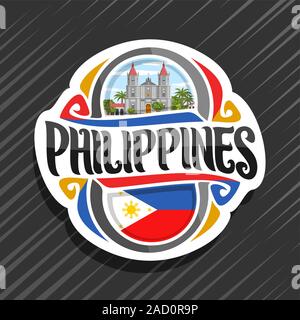 Vector logo for Philippines country, fridge magnet with filipino state flag, original brush typeface for word philippines and national filipino symbol Stock Vector