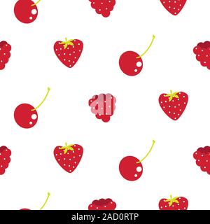 Red berry on white seamless vector pattern. Stock Vector