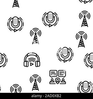 Podcast And Radio Seamless Pattern Vector Stock Vector