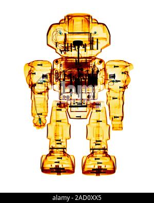 Toy robot, coloured X-ray. Stock Photo