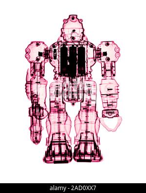 Toy robot, coloured X-ray. Stock Photo