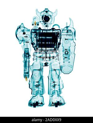 Toy robot, coloured X-ray. Stock Photo