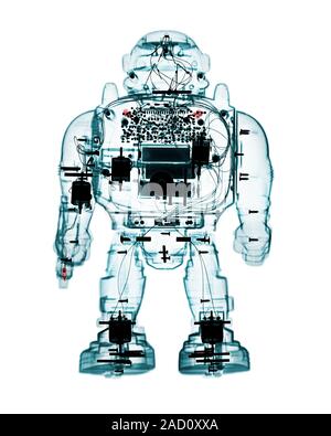 Toy robot, coloured X-ray. Stock Photo
