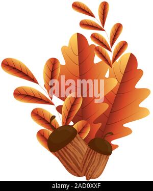 Autumn season leaves and acorn vector design Stock Vector