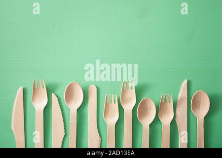 eco-friendly wooden cutlery. plastic free concept Stock Photo