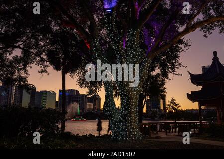 Holiday Christmas lights at Lake Eola Park in downtown Orlando, Florida. Stock Photo