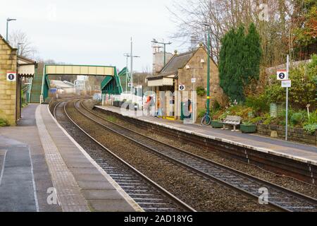 Chirk rural railway station tracks and platform on the main line between Chester and Shrewsbury in North East Wales Stock Photo