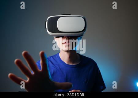 Man wearing virtual reality goggles. Stock Photo