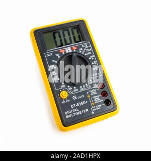 Digital multimeter. This is a handheld device that can be used to measure resistance, voltage or current in electrical systems. Stock Photo