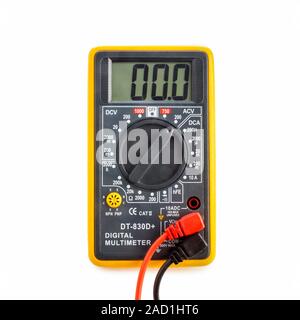 Digital multimeter. This is a handheld device that can be used to measure resistance, voltage or current in electrical systems. Stock Photo