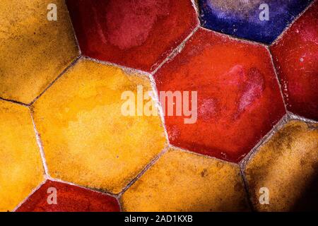 The background image of old hexagonal clay tiles Stock Photo