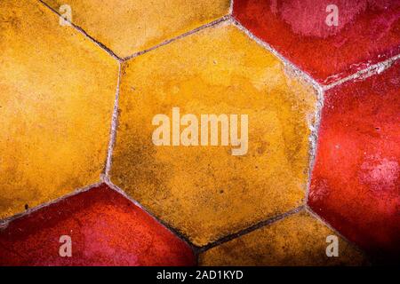 The background image of old hexagonal clay tiles Stock Photo