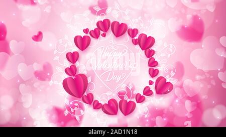 Valentine's Day background consist of a heart flower garland and sweet background color inside contain many  shape of bokeh such as heart,circle and b Stock Vector