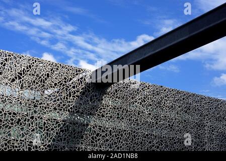 Abstract Detail of the Modern Footbridge or Aerial Walkway & MUCEM Museum, or Musée des Civilisations de l'Europe et de la Méditerranée, Marseille Stock Photo