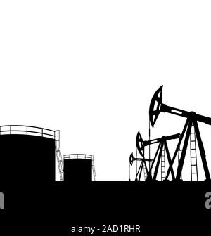 Oil pump jack for petroleum and reserve tanks, isolated on white Stock Photo