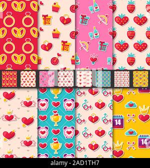 Set Seamless Patterns for Valentines Day Stock Photo