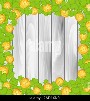 Border with shamrocks and golden coins for St. Patrick's Day, gr Stock Photo